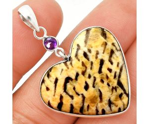 Heart - Septarian - Dragon Stone and Amethyst Pendant SDP150148 P-1098, 26x28 mm