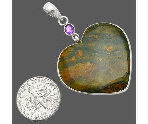 Heart - Texas Moss Agate and Amethyst Pendant SDP150149 P-1098, 29x29 mm
