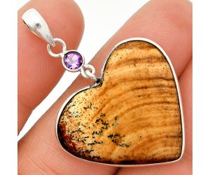 Heart - Picture Jasper and Amethyst Pendant SDP150153 P-1098, 25x28 mm