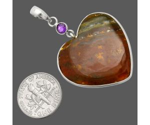 Heart - Texas Moss Agate and Amethyst Pendant SDP150154 P-1098, 28x28 mm