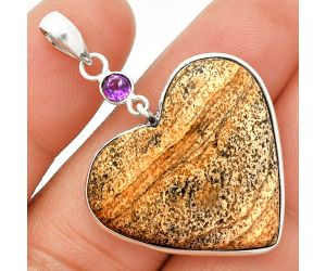 Heart - Picture Jasper and Amethyst Pendant SDP150155 P-1098, 27x28 mm