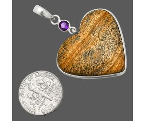 Heart - Picture Jasper and Amethyst Pendant SDP150155 P-1098, 27x28 mm
