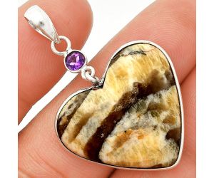 Heart - Septarian - Dragon Stone and Amethyst Pendant SDP150156 P-1098, 25x27 mm