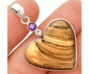 Heart - Picture Jasper and Amethyst Pendant SDP150167 P-1098, 24x26 mm