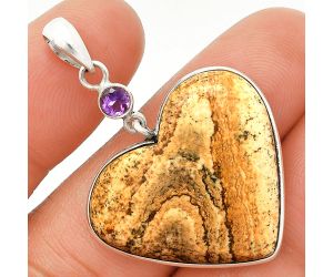 Heart - Picture Jasper and Amethyst Pendant SDP150171 P-1098, 25x28 mm