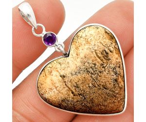 Heart - Picture Jasper and Amethyst Pendant SDP150172 P-1098, 27x28 mm