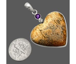 Heart - Picture Jasper and Amethyst Pendant SDP150172 P-1098, 27x28 mm