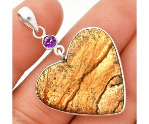 Heart - Picture Jasper and Amethyst Pendant SDP150174 P-1098, 27x29 mm