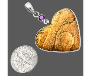Heart - Picture Jasper and Amethyst Pendant SDP150185 P-1098, 28x30 mm