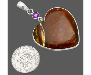 Heart - Texas Moss Agate and Amethyst Pendant SDP150192 P-1098, 27x28 mm