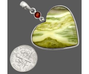 Heart - Natural Serpentine and Garnet Pendant SDP150195 P-1098, 29x30 mm
