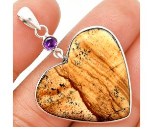 Heart - Picture Jasper and Amethyst Pendant SDP150197 P-1098, 27x29 mm