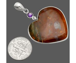 Heart - Texas Moss Agate and Amethyst Pendant SDP150198 P-1098, 28x28 mm
