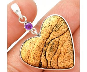 Heart - Picture Jasper and Amethyst Pendant SDP150207 P-1098, 27x28 mm