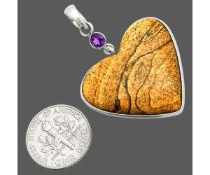 Heart - Picture Jasper and Amethyst Pendant SDP150207 P-1098, 27x28 mm