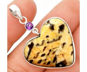 Heart - Septarian - Dragon Stone and Amethyst Pendant SDP150216 P-1098, 25x27 mm