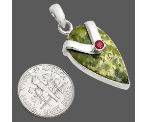 Serpentine and Ruby Pendant SDP150749 P-1735, 13x25 mm