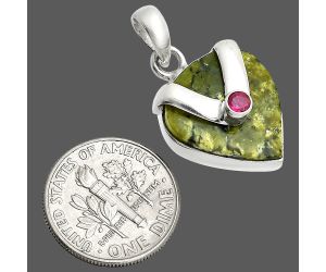 Serpentine and Ruby Pendant SDP150781 P-1735, 16x17 mm