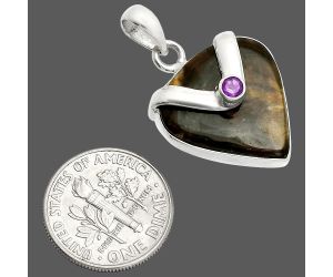 Palm Root Fossil Agate and Amethyst Pendant SDP150824 P-1735, 18x19 mm