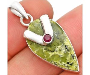 Serpentine and Ruby Pendant SDP150844 P-1735, 13x24 mm