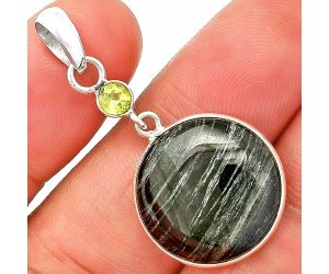 Silver Leaf Obsidian and Peridot Pendant SDP150917 P-1098, 18x18 mm