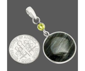 Silver Leaf Obsidian and Peridot Pendant SDP150917 P-1098, 18x18 mm