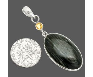 Silver Leaf Obsidian and Citrine Pendant SDP150918 P-1098, 15x26 mm