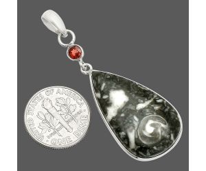 Mexican Cabbing Fossil and Garnet Pendant SDP150927 P-1098, 17x29 mm
