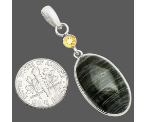 Silver Leaf Obsidian and Citrine Pendant SDP150939 P-1098, 14x23 mm