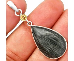 Silver Leaf Obsidian and Citrine Pendant SDP150964 P-1098, 16x26 mm