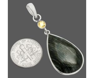 Silver Leaf Obsidian and Citrine Pendant SDP150964 P-1098, 16x26 mm