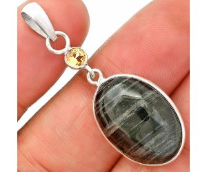 Silver Leaf Obsidian and Citrine Pendant SDP150994 P-1098, 14x20 mm