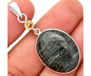 Silver Leaf Obsidian and Citrine Pendant SDP151005 P-1098, 18x24 mm