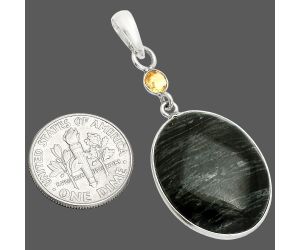 Silver Leaf Obsidian and Citrine Pendant SDP151005 P-1098, 18x24 mm