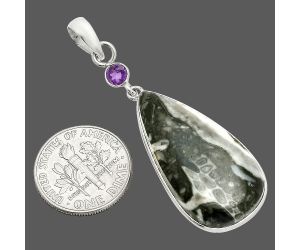 Mexican Cabbing Fossil and Amethyst Pendant SDP151009 P-1098, 16x30 mm