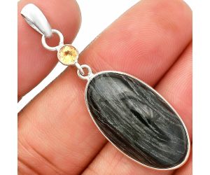 Silver Leaf Obsidian and Citrine Pendant SDP151018 P-1098, 14x26 mm