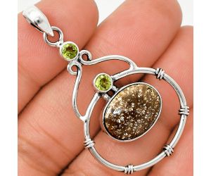 Flower Fossil Coral and Peridot Pendant SDP151184 P-1075, 11x15 mm