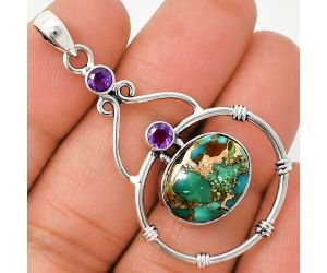 Kingman Copper Teal Turquoise and Amethyst Pendant SDP151199 P-1075, 12x15 mm