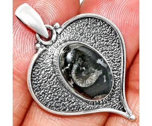 Heart - Black Flower Fossil Coral Pendant SDP151271 P-1503, 10x14 mm