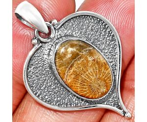 Heart - Flower Fossil Coral Pendant SDP151274 P-1503, 10x15 mm
