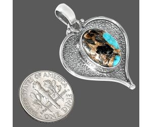 Heart - Shell In Black Blue Turquoise Pendant SDP151285 P-1503, 11x15 mm