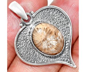 Heart - Flower Fossil Coral Pendant SDP151291 P-1503, 11x14 mm