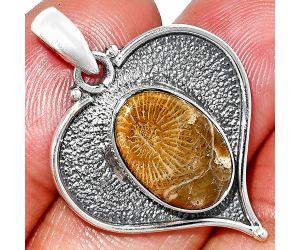 Heart - Flower Fossil Coral Pendant SDP151297 P-1503, 10x16 mm