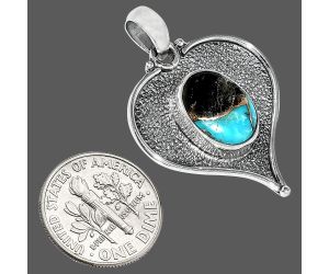 Heart - Shell In Black Blue Turquoise Pendant SDP151317 P-1503, 10x13 mm