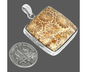 Flower Fossil Coral Pendant SDP151586 P-1124, 25x26 mm
