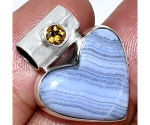 Heart - Blue Lace Agate and Citrine Pendant SDP151720 P-1300, 18x19 mm
