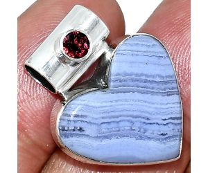 Heart - Blue Lace Agate and Garnet Pendant SDP151729 P-1300, 18x20 mm