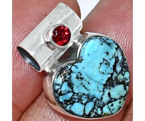 Heart - Lucky Charm Tibetan Turquoise and Garnet Pendant SDP151734 P-1300, 15x16 mm