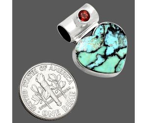 Heart - Lucky Charm Tibetan Turquoise and Garnet Pendant SDP151740 P-1300, 15x17 mm