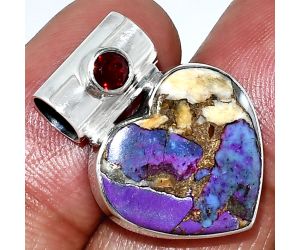 Heart - Spiny Oyster Turquoise and Garnet Pendant SDP151741 P-1300, 16x17 mm